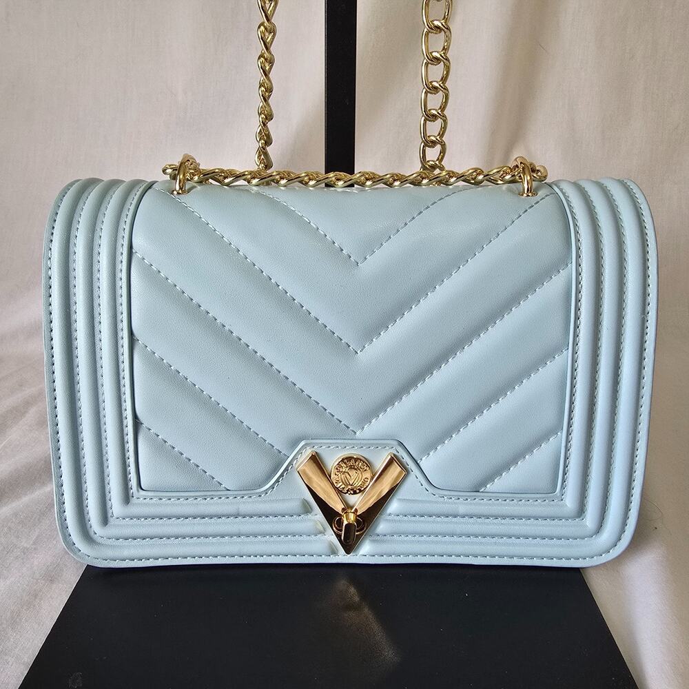 Valentino Orlandi Crossbody Bag Light Blue Quilted Adjustable Part Chain NWT